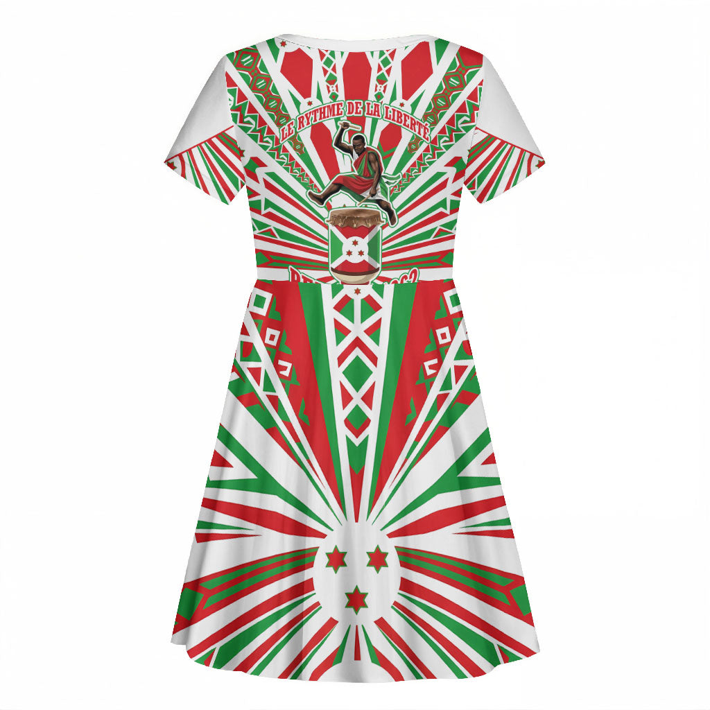 Burundi Pride Beat Of 1962 Independence Day Kid Short Sleeve Dress Traditional Karyenda Drummer Art With Flag Sunburst Design