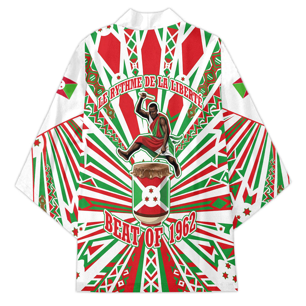 Burundi Pride Beat Of 1962 Independence Day Kimono Traditional Karyenda Drummer Art With Flag Sunburst Design