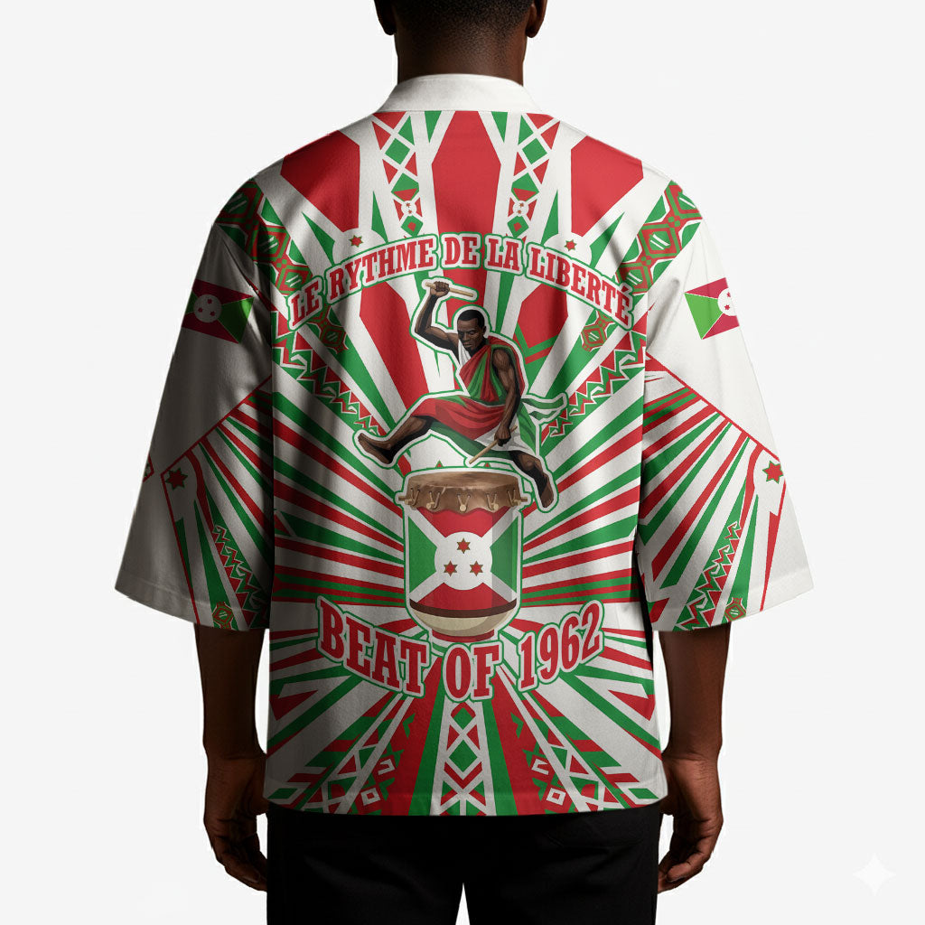 Burundi Pride Beat Of 1962 Independence Day Kimono Traditional Karyenda Drummer Art With Flag Sunburst Design