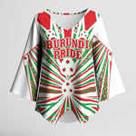 Burundi Pride Beat Of 1962 Independence Day Kimono Sleeve Blouse Traditional Karyenda Drummer Art With Flag Sunburst Design