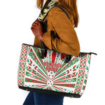 Burundi Pride Beat Of 1962 Independence Day Leather Tote Bag Traditional Karyenda Drummer Art With Flag Sunburst Design