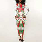 Burundi Pride Beat Of 1962 Independence Day Long Sleeve Bodycon Dress Traditional Karyenda Drummer Art With Flag Sunburst Design