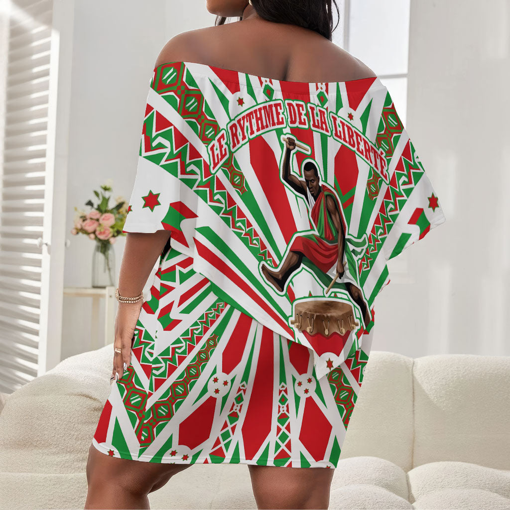 Burundi Pride Beat Of 1962 Independence Day Off Shoulder Short Dress Traditional Karyenda Drummer Art With Flag Sunburst Design