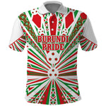 Burundi Pride Beat Of 1962 Independence Day Polo Shirt Traditional Karyenda Drummer Art With Flag Sunburst Design