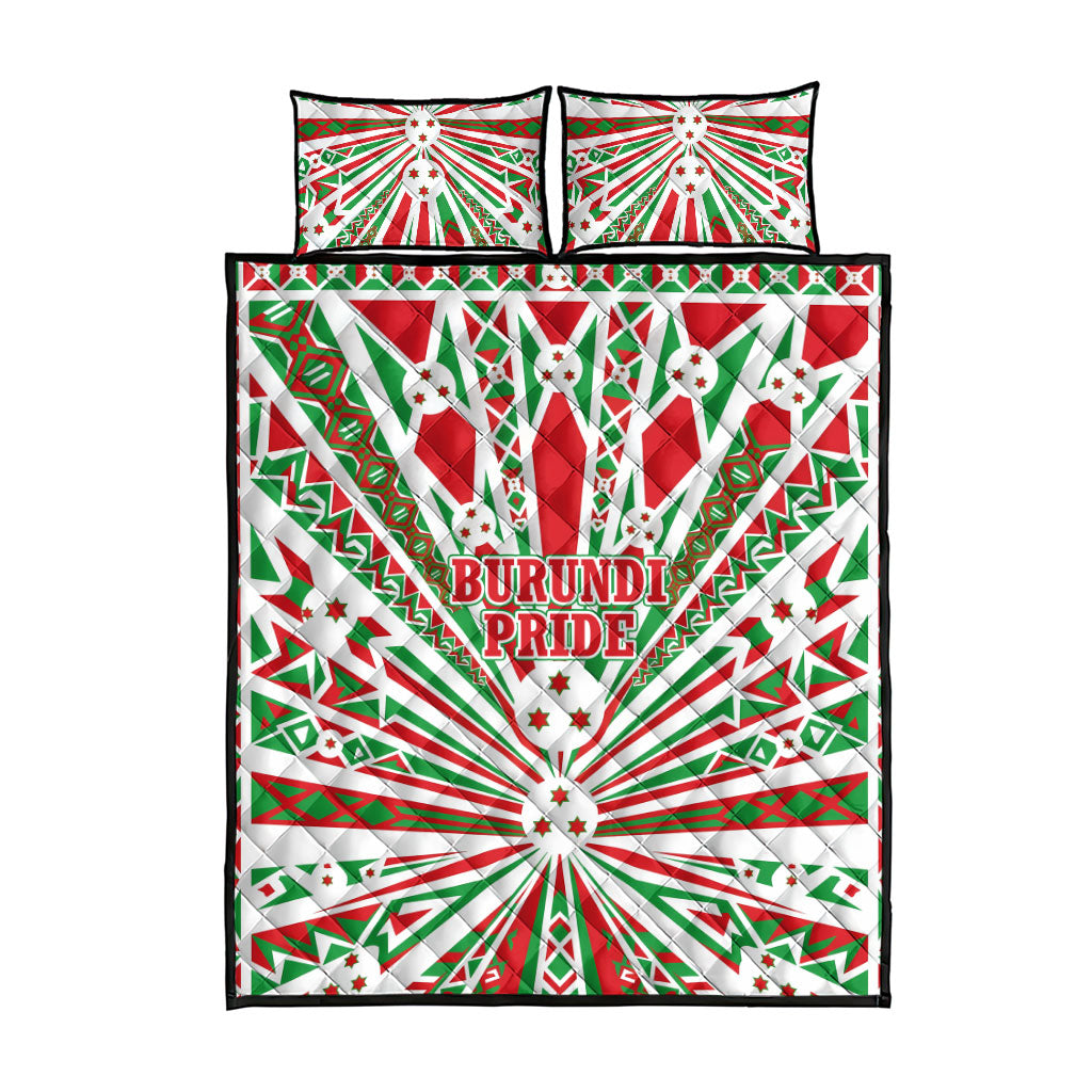 Burundi Pride Beat Of 1962 Independence Day Quilt Bed Set Traditional Karyenda Drummer Art With Flag Sunburst Design
