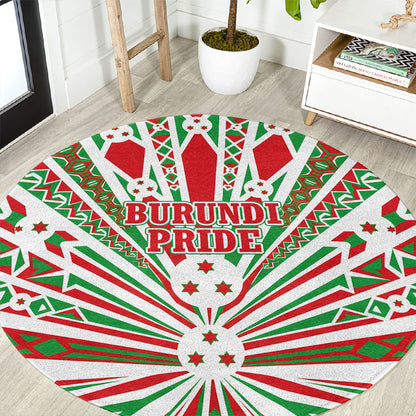 Burundi Pride Beat Of 1962 Independence Day Round Carpet Traditional Karyenda Drummer Art With Flag Sunburst Design