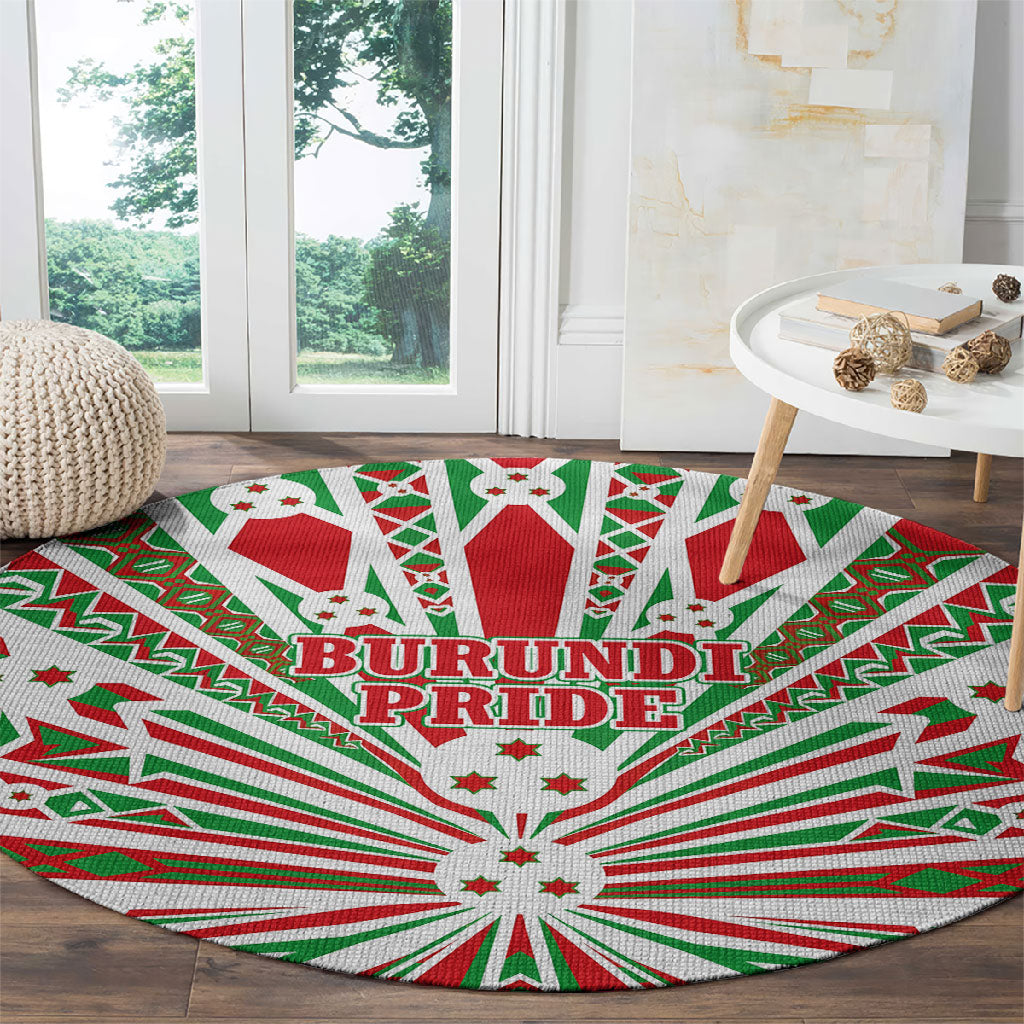 Burundi Pride Beat Of 1962 Independence Day Round Carpet Traditional Karyenda Drummer Art With Flag Sunburst Design