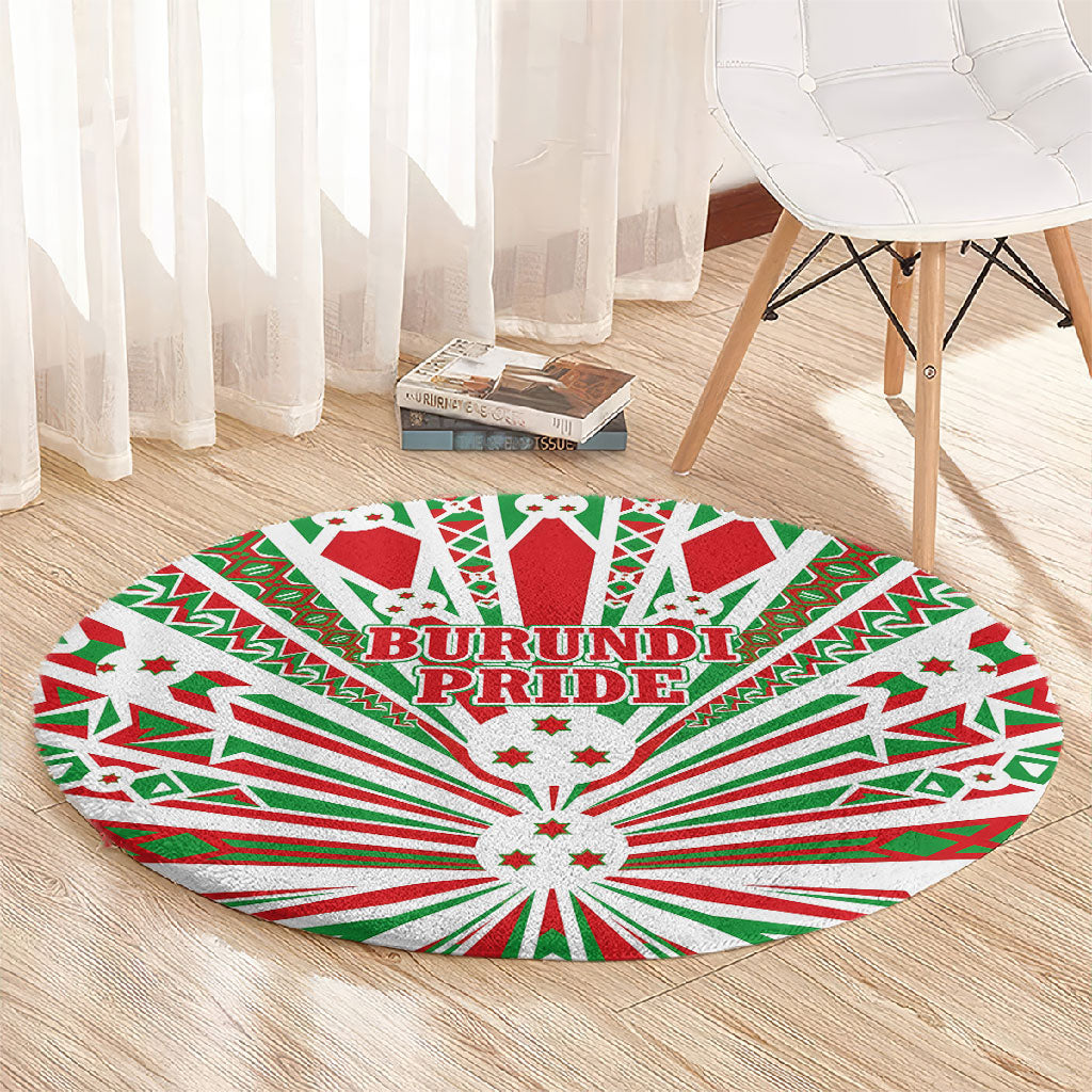 Burundi Pride Beat Of 1962 Independence Day Round Carpet Traditional Karyenda Drummer Art With Flag Sunburst Design
