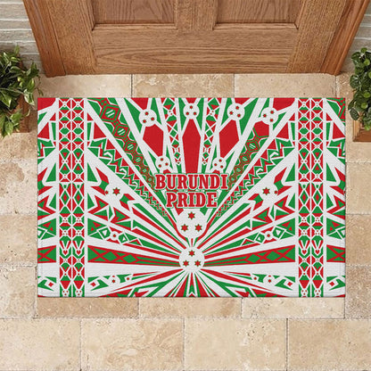 Burundi Pride Beat Of 1962 Independence Day Rubber Doormat Traditional Karyenda Drummer Art With Flag Sunburst Design
