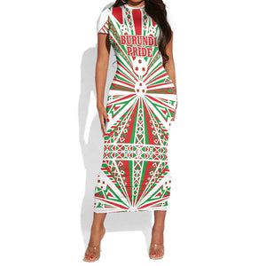 Burundi Pride Beat Of 1962 Independence Day Short Sleeve Bodycon Dress Traditional Karyenda Drummer Art With Flag Sunburst Design