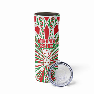 Burundi Pride Beat Of 1962 Independence Day Skinny Tumbler Traditional Karyenda Drummer Art With Flag Sunburst Design