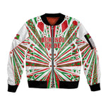 Burundi Pride Beat Of 1962 Independence Day Sleeve Zip Bomber Jacket Traditional Karyenda Drummer Art With Flag Sunburst Design