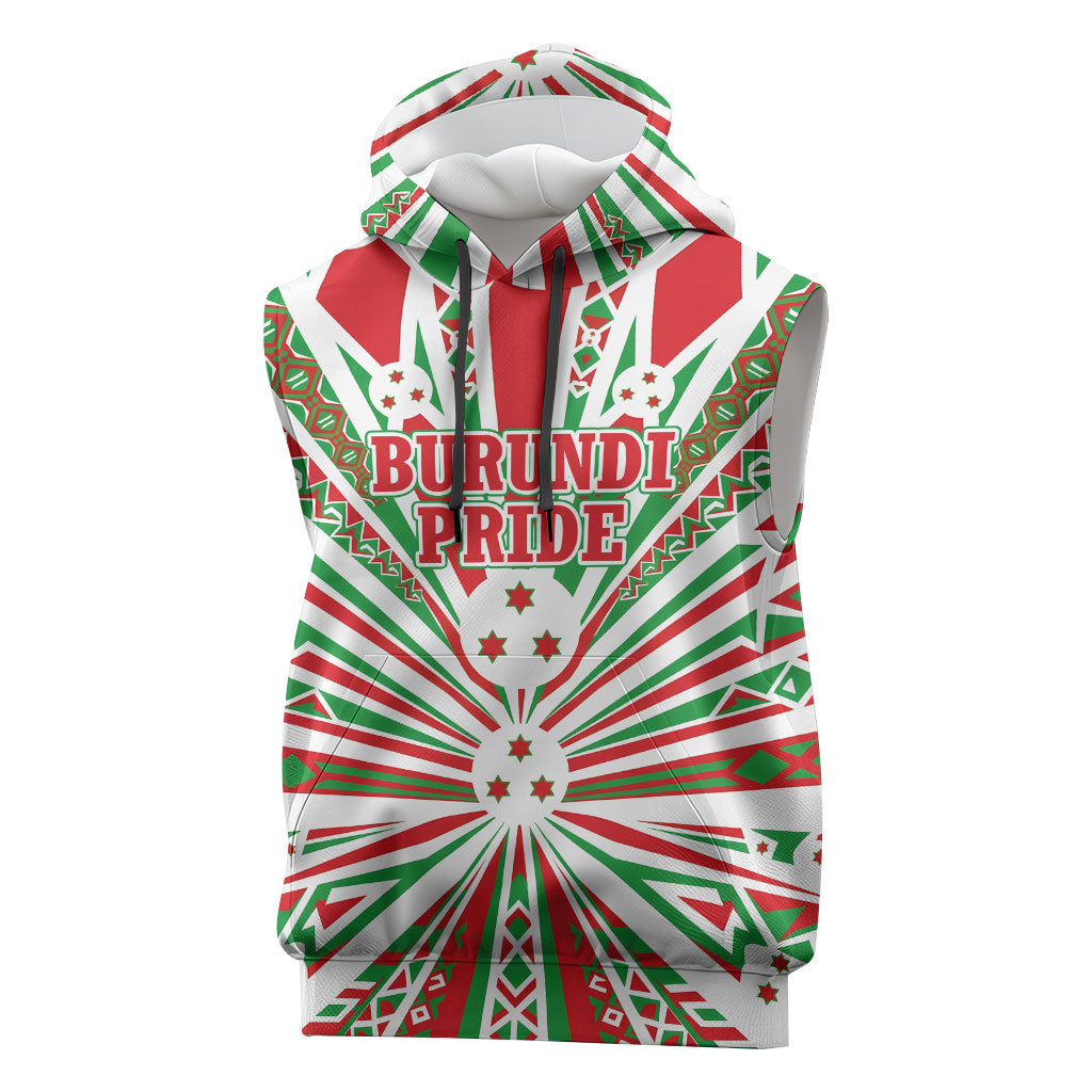 Burundi Pride Beat Of 1962 Independence Day Sleeveless Hoodie Traditional Karyenda Drummer Art With Flag Sunburst Design