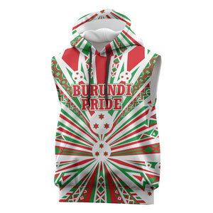 Burundi Pride Beat Of 1962 Independence Day Sleeveless Hoodie Traditional Karyenda Drummer Art With Flag Sunburst Design