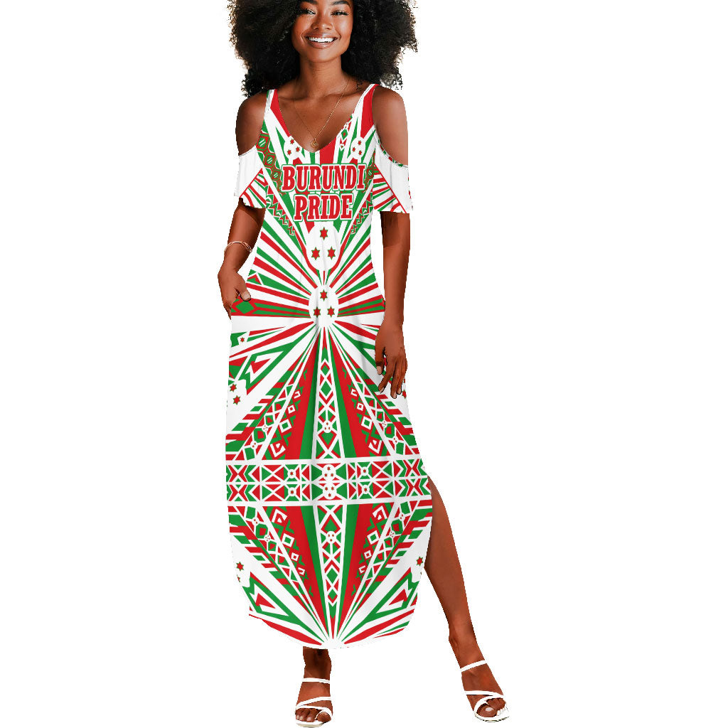 Burundi Pride Beat Of 1962 Independence Day Summer Maxi Dress Traditional Karyenda Drummer Art With Flag Sunburst Design