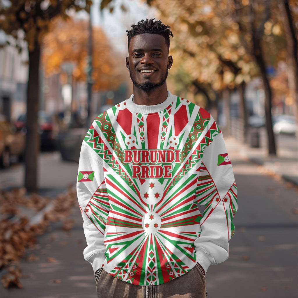 Burundi Pride Beat Of 1962 Independence Day Sweatshirt Traditional Karyenda Drummer Art With Flag Sunburst Design