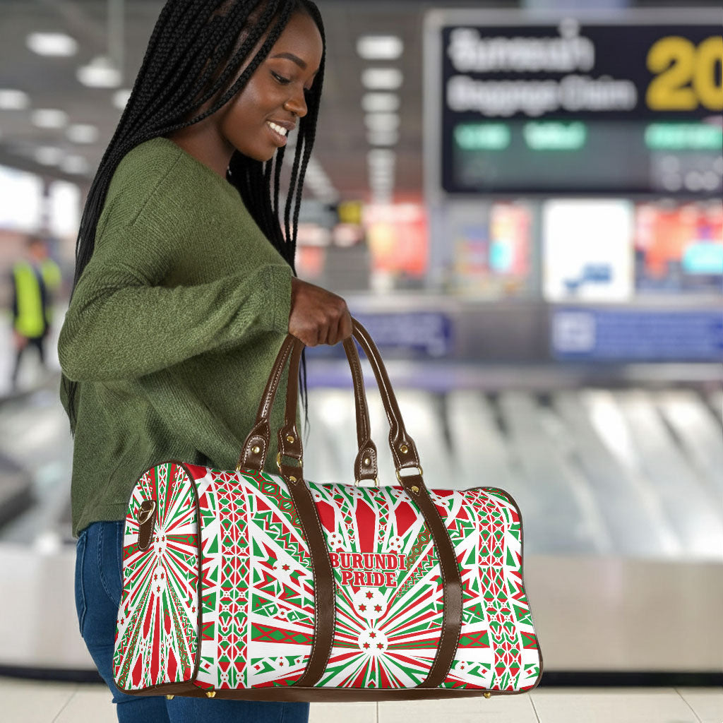 Burundi Pride Beat Of 1962 Independence Day Travel Bag Traditional Karyenda Drummer Art With Flag Sunburst Design