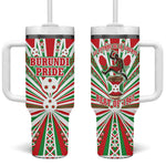 Burundi Pride Beat Of 1962 Independence Day Tumbler With Handle Traditional Karyenda Drummer Art With Flag Sunburst Design
