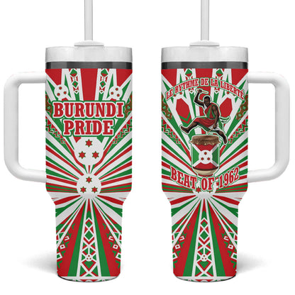 Burundi Pride Beat Of 1962 Independence Day Tumbler With Handle Traditional Karyenda Drummer Art With Flag Sunburst Design