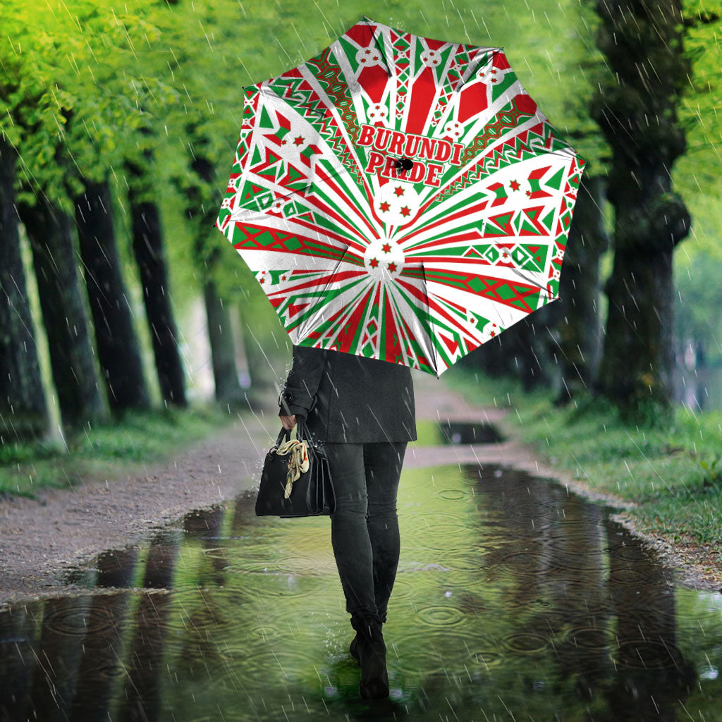 Burundi Pride Beat Of 1962 Independence Day Umbrella Traditional Karyenda Drummer Art With Flag Sunburst Design