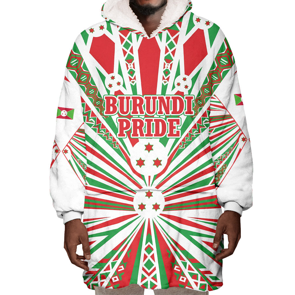 Burundi Pride Beat Of 1962 Independence Day Wearable Blanket Hoodie Traditional Karyenda Drummer Art With Flag Sunburst Design