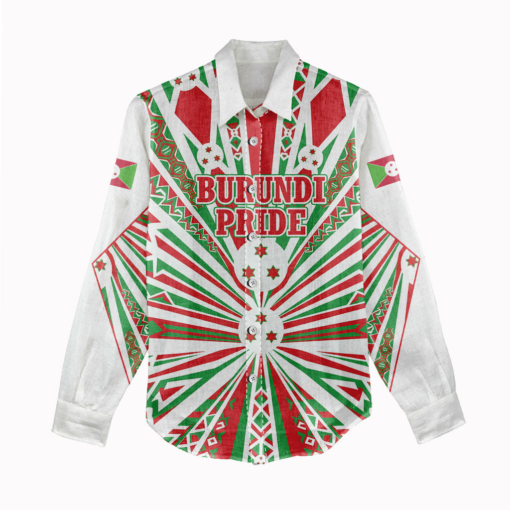 Burundi Pride Beat Of 1962 Independence Day Women Casual Shirt Traditional Karyenda Drummer Art With Flag Sunburst Design