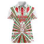 Burundi Pride Beat Of 1962 Independence Day Women Polo Shirt Traditional Karyenda Drummer Art With Flag Sunburst Design