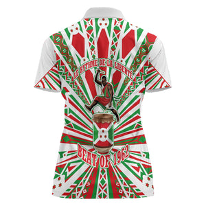 Burundi Pride Beat Of 1962 Independence Day Women Polo Shirt Traditional Karyenda Drummer Art With Flag Sunburst Design