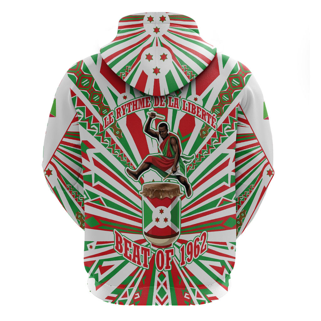 Burundi Pride Beat Of 1962 Independence Day Zip Hoodie Traditional Karyenda Drummer Art With Flag Sunburst Design