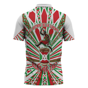 Burundi Pride Beat Of 1962 Independence Day Zipper Polo Shirt Traditional Karyenda Drummer Art With Flag Sunburst Design
