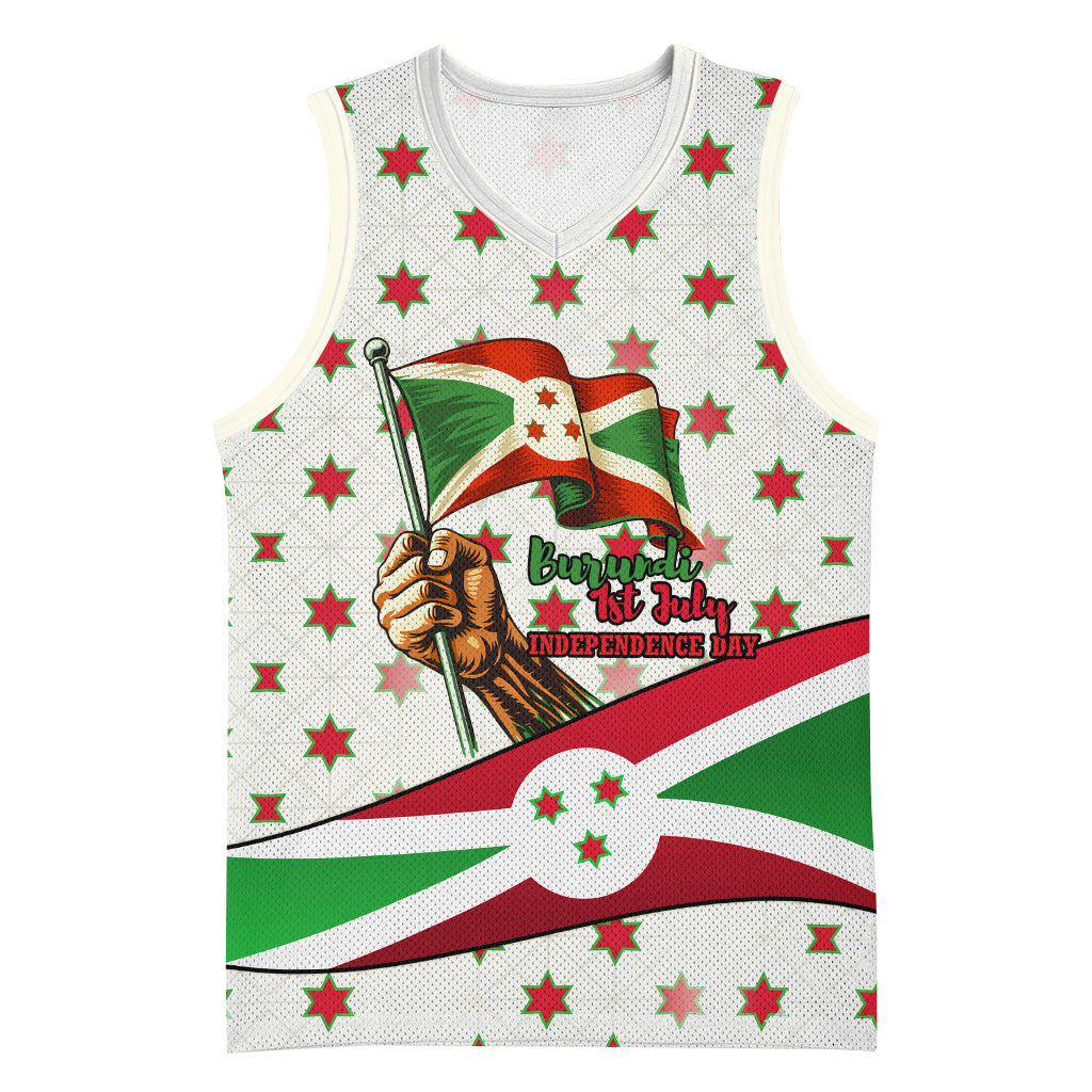Burundi 1st July Independence Day Basketball Jersey Patriotic Flag Portrait Art - Geometric Star Pattern