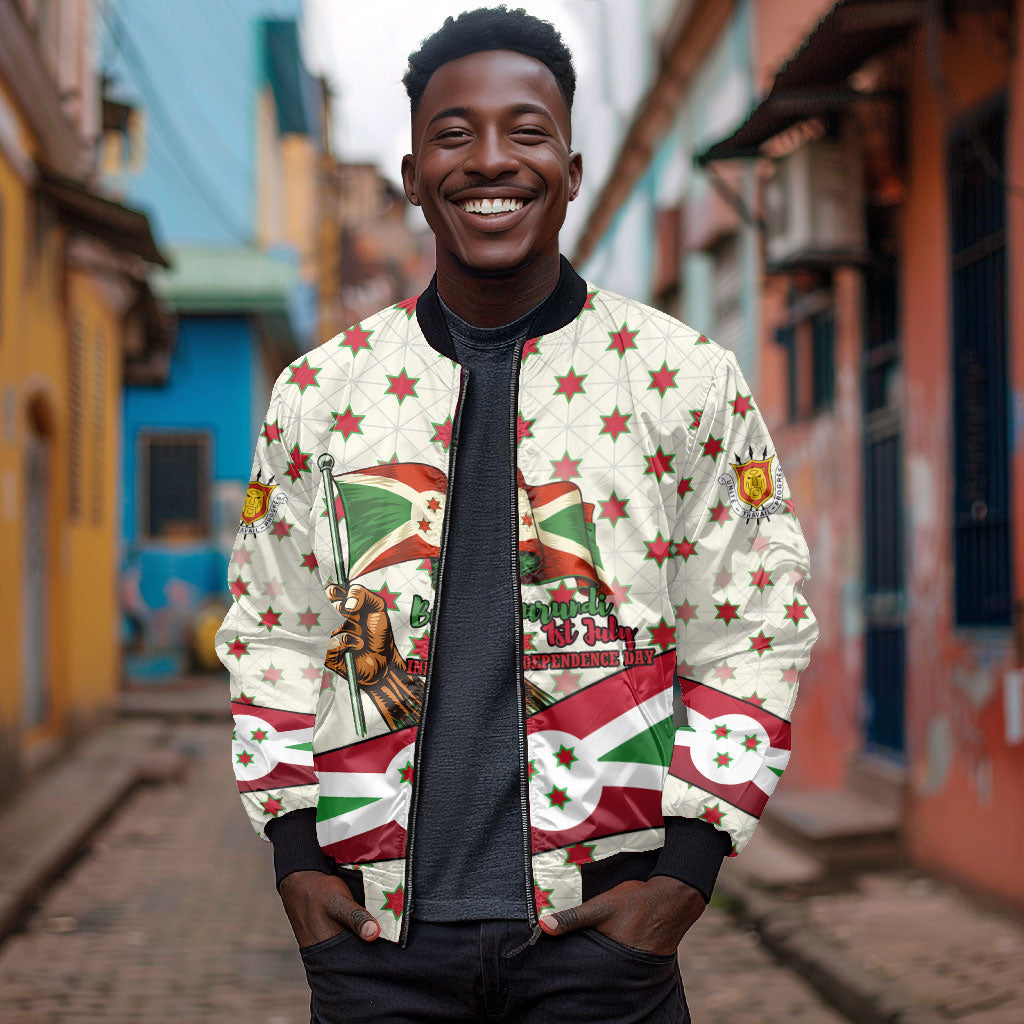 Burundi 1st July Independence Day Bomber Jacket Patriotic Flag Portrait Art - Geometric Star Pattern