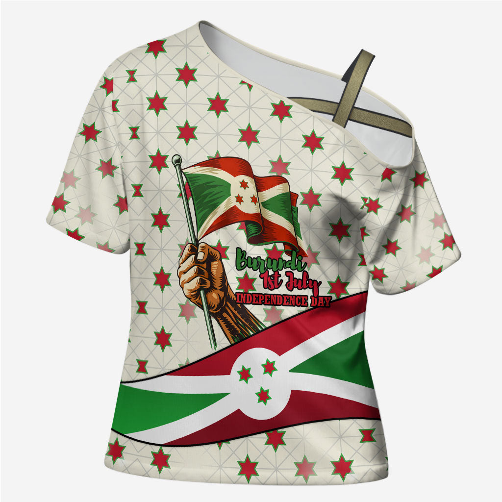 Burundi 1st July Independence Day Cross Shoulder Shirt Patriotic Flag Portrait Art - Geometric Star Pattern