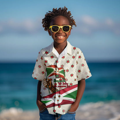 Burundi 1st July Independence Day Kid Hawaiian Shirt Patriotic Flag Portrait Art - Geometric Star Pattern