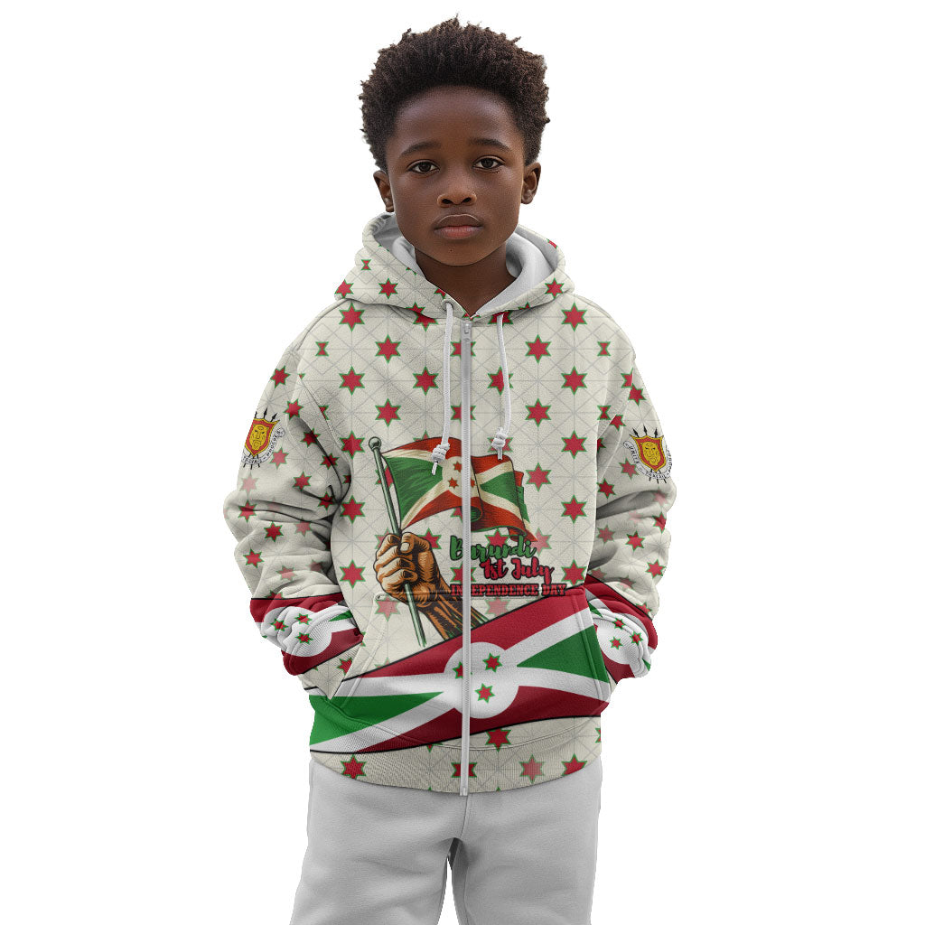 Burundi 1st July Independence Day Kid Hoodie Patriotic Flag Portrait Art - Geometric Star Pattern