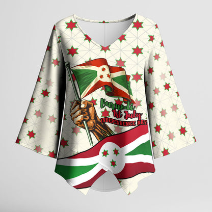 Burundi 1st July Independence Day Kimono Sleeve Blouse Patriotic Flag Portrait Art - Geometric Star Pattern