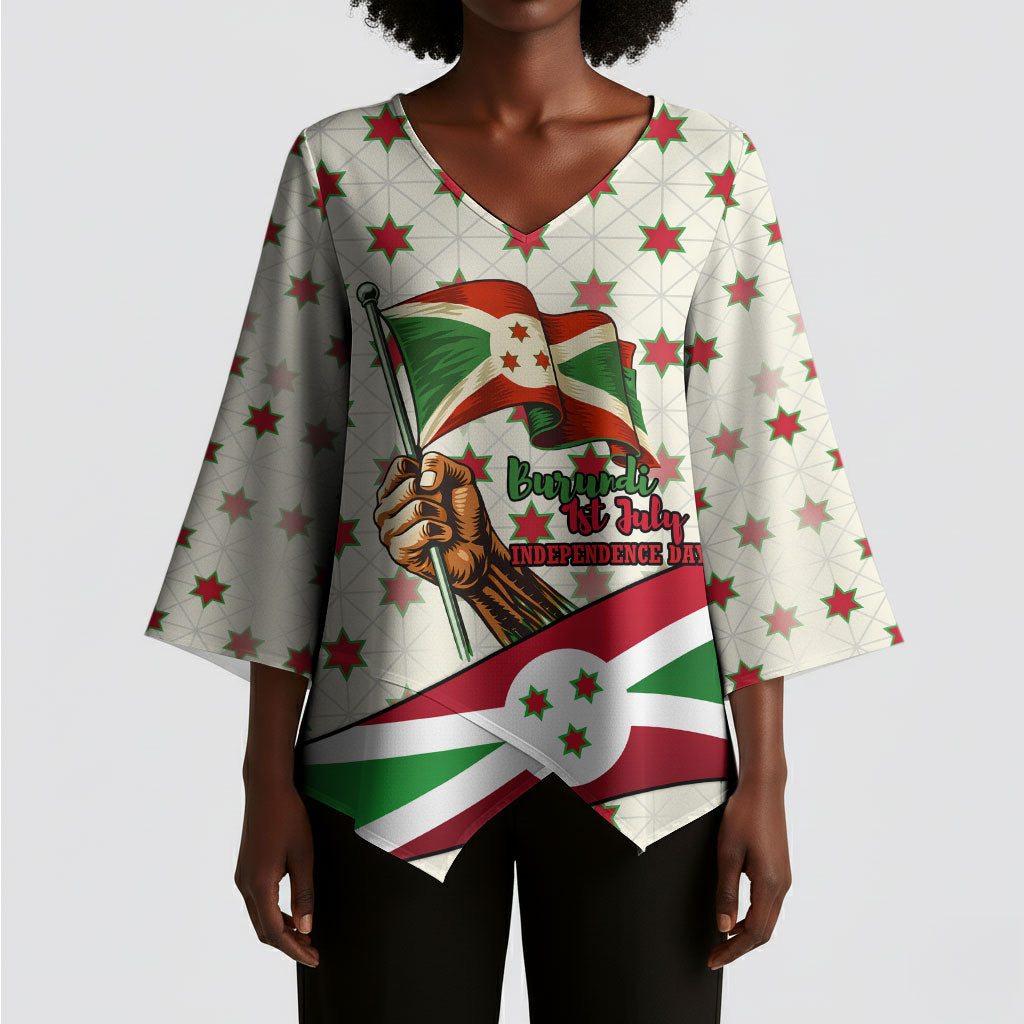 Burundi 1st July Independence Day Kimono Sleeve Blouse Patriotic Flag Portrait Art - Geometric Star Pattern