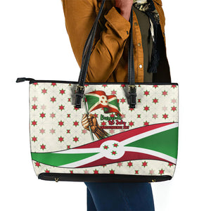Burundi 1st July Independence Day Leather Tote Bag Patriotic Flag Portrait Art - Geometric Star Pattern