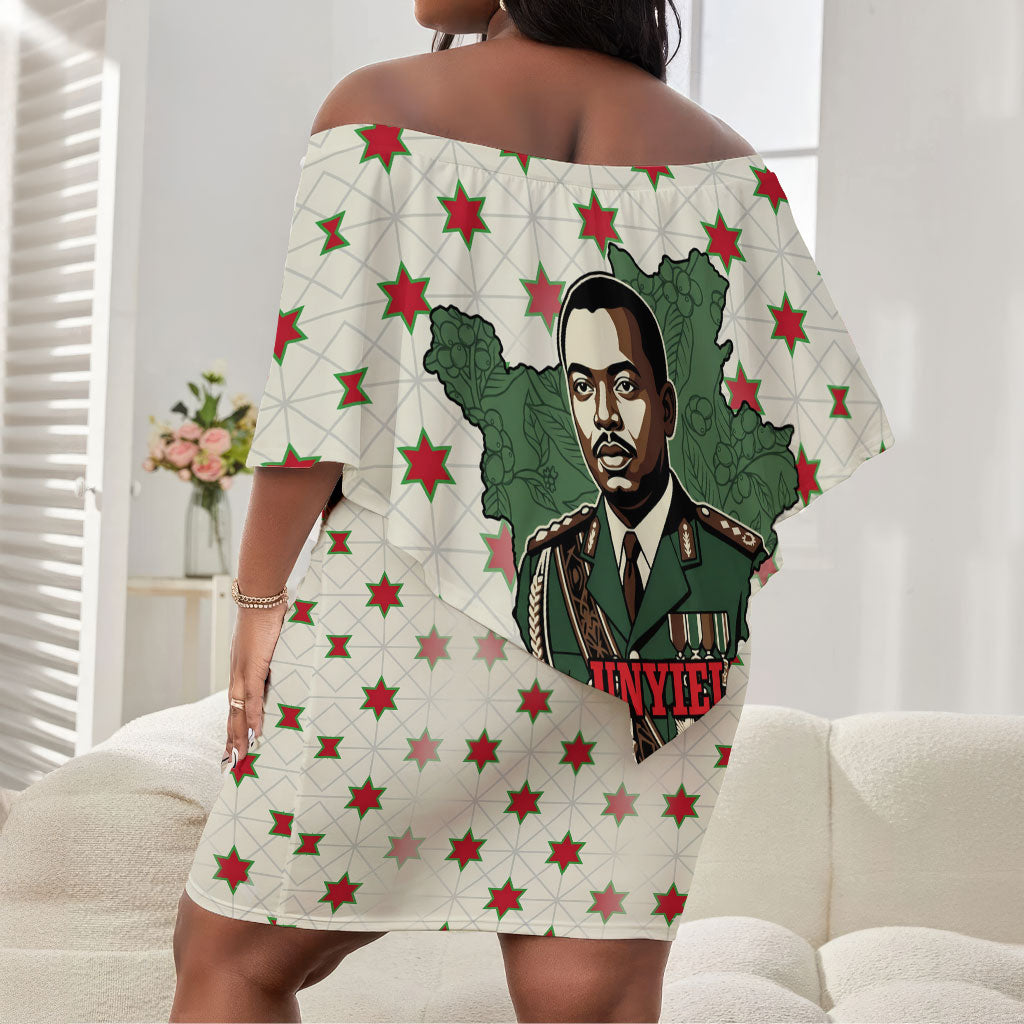 Burundi 1st July Independence Day Off Shoulder Short Dress Patriotic Flag Portrait Art - Geometric Star Pattern