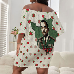 Burundi 1st July Independence Day Off Shoulder Short Dress Patriotic Flag Portrait Art - Geometric Star Pattern