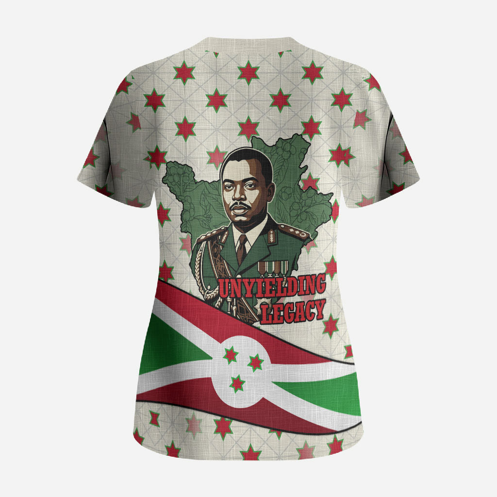 Burundi 1st July Independence Day Scrub Top Patriotic Flag Portrait Art - Geometric Star Pattern