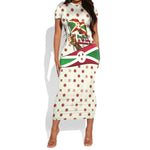 Burundi 1st July Independence Day Short Sleeve Bodycon Dress Patriotic Flag Portrait Art - Geometric Star Pattern