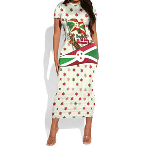 Burundi 1st July Independence Day Short Sleeve Bodycon Dress Patriotic Flag Portrait Art - Geometric Star Pattern