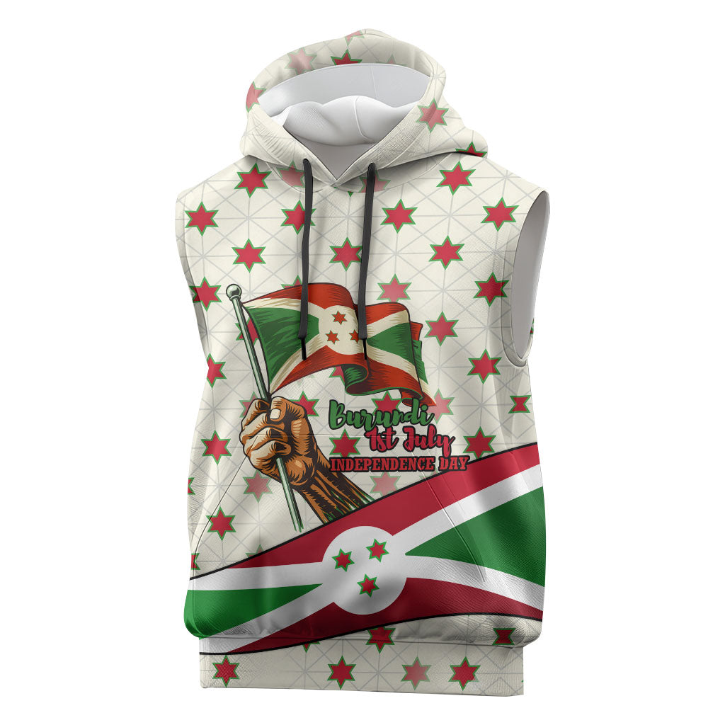 Burundi 1st July Independence Day Sleeveless Hoodie Patriotic Flag Portrait Art - Geometric Star Pattern