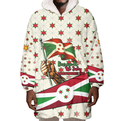 Burundi 1st July Independence Day Wearable Blanket Hoodie Patriotic Flag Portrait Art - Geometric Star Pattern