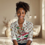 Burundi 1st July Independence Day Women Casual Shirt Patriotic Flag Portrait Art - Geometric Star Pattern