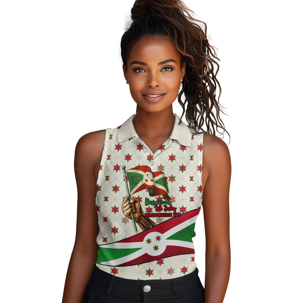 Burundi 1st July Independence Day Women Sleeveless Polo Shirt Patriotic Flag Portrait Art - Geometric Star Pattern