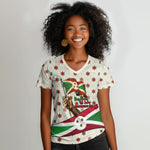 Burundi 1st July Independence Day Women V-Neck T-Shirt Patriotic Flag Portrait Art - Geometric Star Pattern
