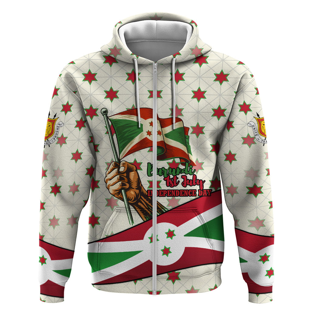 Burundi 1st July Independence Day Zip Hoodie Patriotic Flag Portrait Art - Geometric Star Pattern
