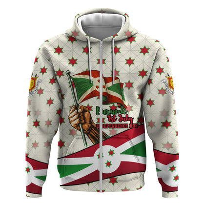 Burundi 1st July Independence Day Zip Hoodie Patriotic Flag Portrait Art - Geometric Star Pattern
